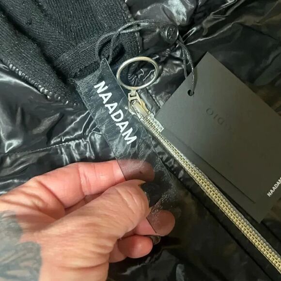 NWT women’s NAADAM black cashmere wool nylon hooded black zip up jacket sz small - Picture 6 of 8